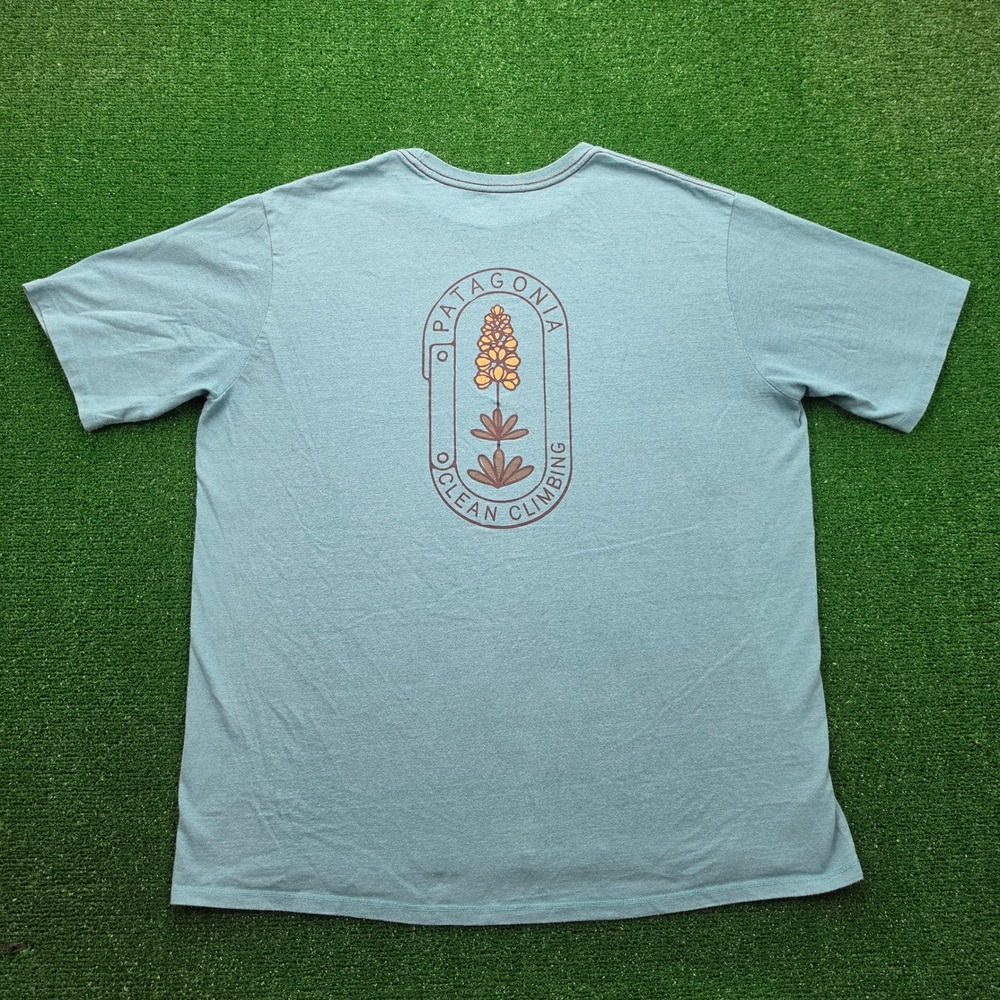 Patagonia Clean Climb Bloom Responsibili-Tee Graphic Tshirt Mens Large Teal